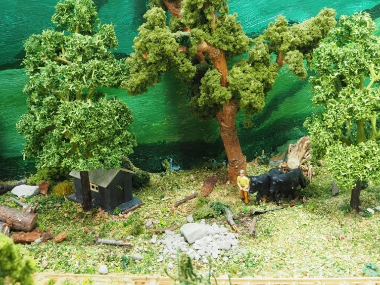 Bullock Team hauling a log to tramway