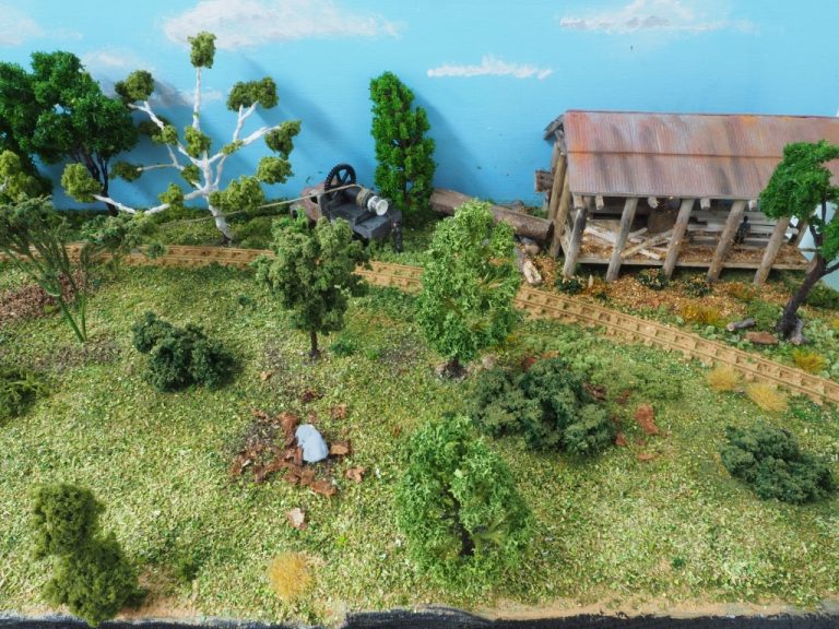 Mill and winch used to haul logs up the incline